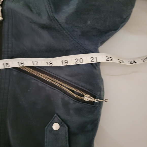 Men's Dark Blue Leather Bomber Jacket - Picture 13 of 13